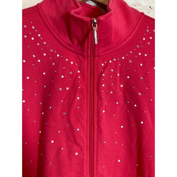 Quacker Factory Jacket Womens 3X Rhinestone Beaded Full Zip Front Hot Pink Plus - Picture 6 of 15